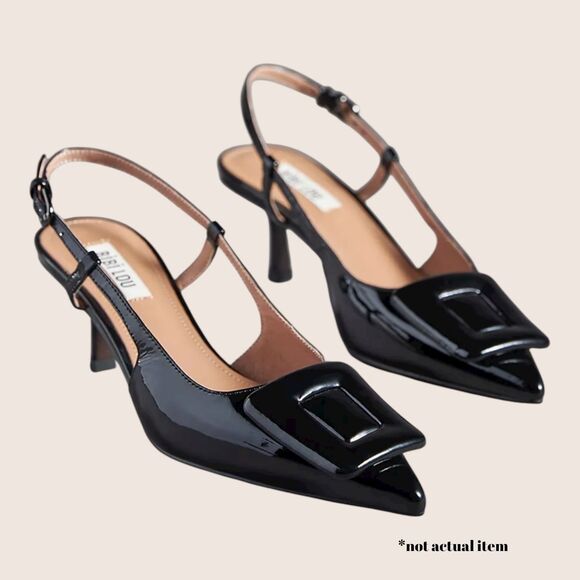🖤 BIBI LOU ROBIN KITTEN HEELS BLACK PATENT LEATHER BUCKLE ANTHRO EU37 US7 NWT - Picture 1 of 8